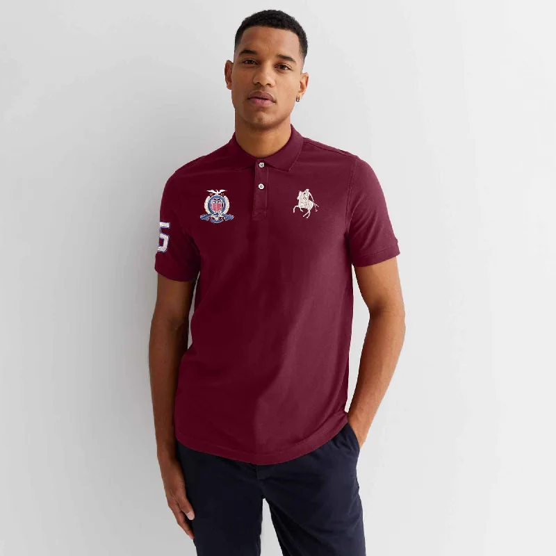 Men's slim fit short sleeve polo shirts with contrast collarsPolo Republica Men's Horse Crest & 5 Embroidered Short Sleeve Polo Shirt