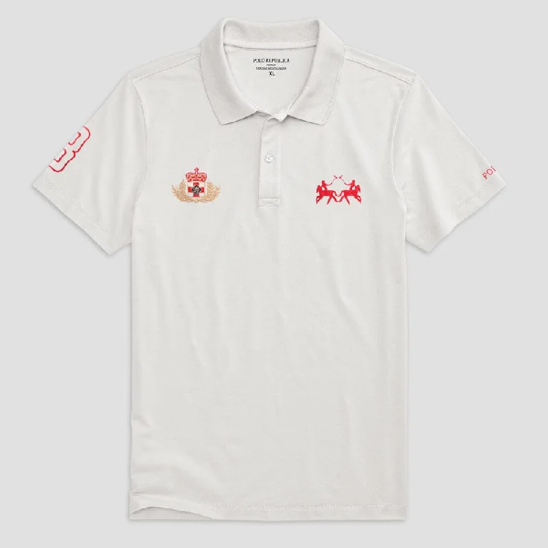 Men's vintage - inspired retro polo shirts with unique patternsPolo Republica Men's Polo Crest & 8 Embroidered Short Sleeve Polo Shirt