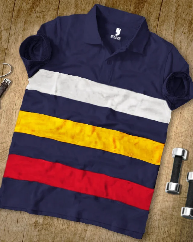 Men's two - tone stripe polo shirts with a preppy styleMen's tie - dye t - shirts with a bohemian styleMen Half Sleeve MultiColour Striped Polo T-Shirt