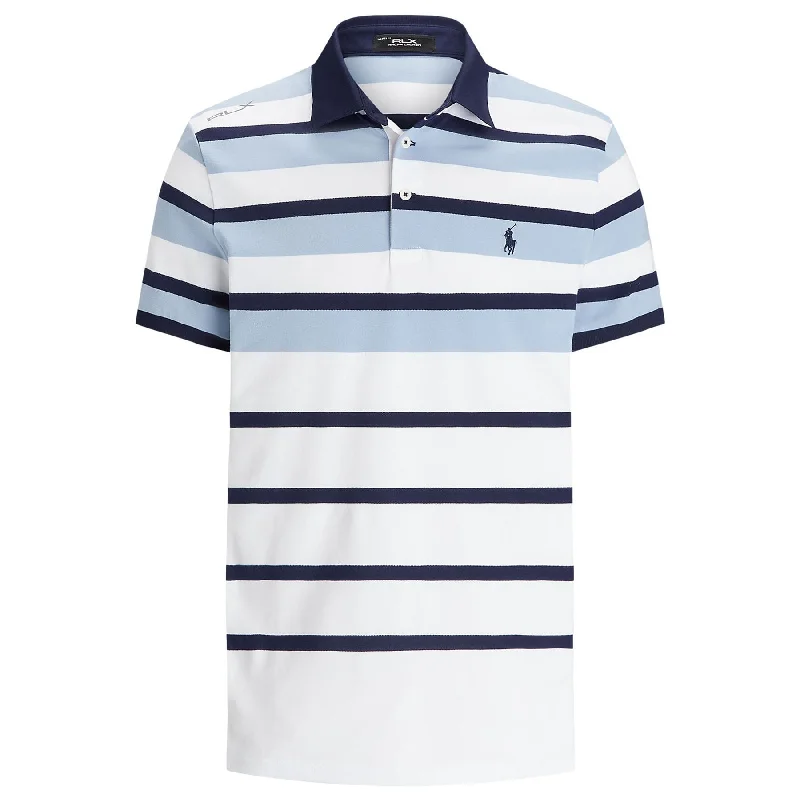 Men's antimicrobial polo shirts for odor - free daily wearRLX Tailored Fit Performance Pique Stripe Polo Estate Blue - AW24