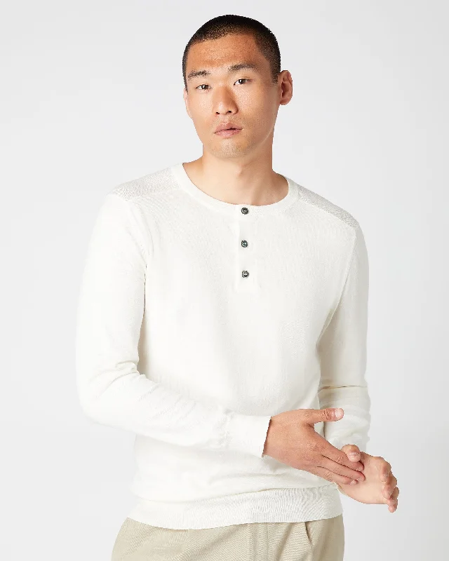 007 Round Neck Cotton Cashmere Henley New Ivory White