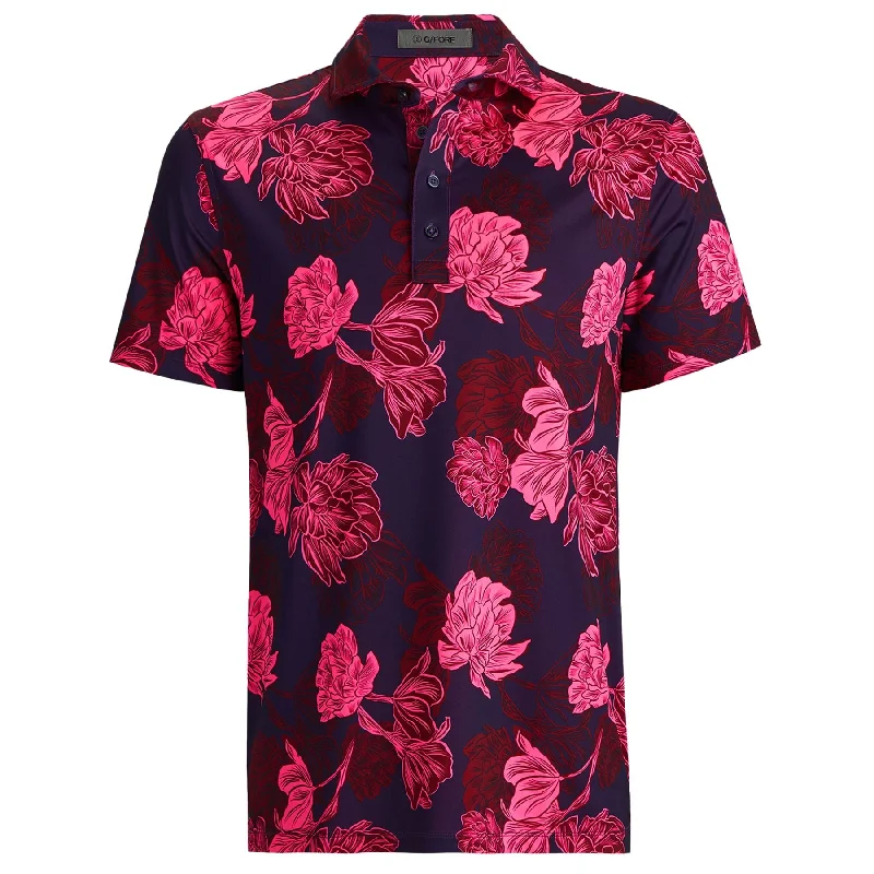 Men's slim fit short sleeve polo shirts with contrast collarsStamped Floral Tech Jersey Polo Cabernet - AW24