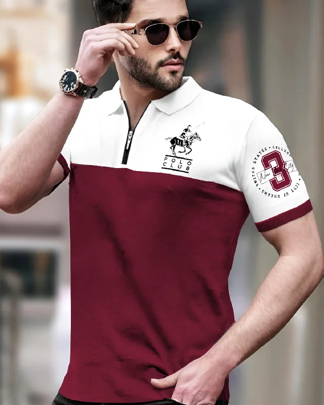 Men's budget - friendly basic polo shirts in multiple colorsMen's ribbed t - shirts with a textured finish for added styleMen Polo White Maroon T-shirt