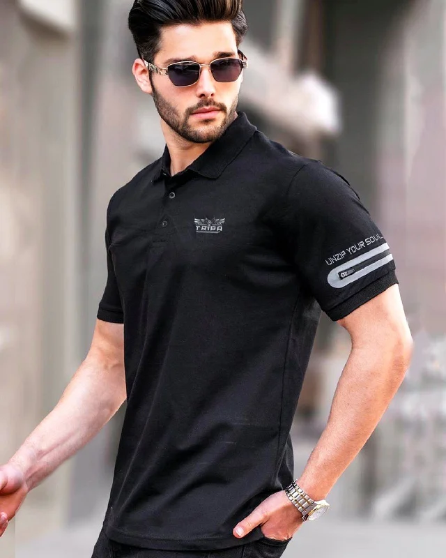 Men's budget - friendly basic polo shirts in multiple colorsMen's ribbed t - shirts with a textured finish for added styleMen Black Designer Polo T-shirt