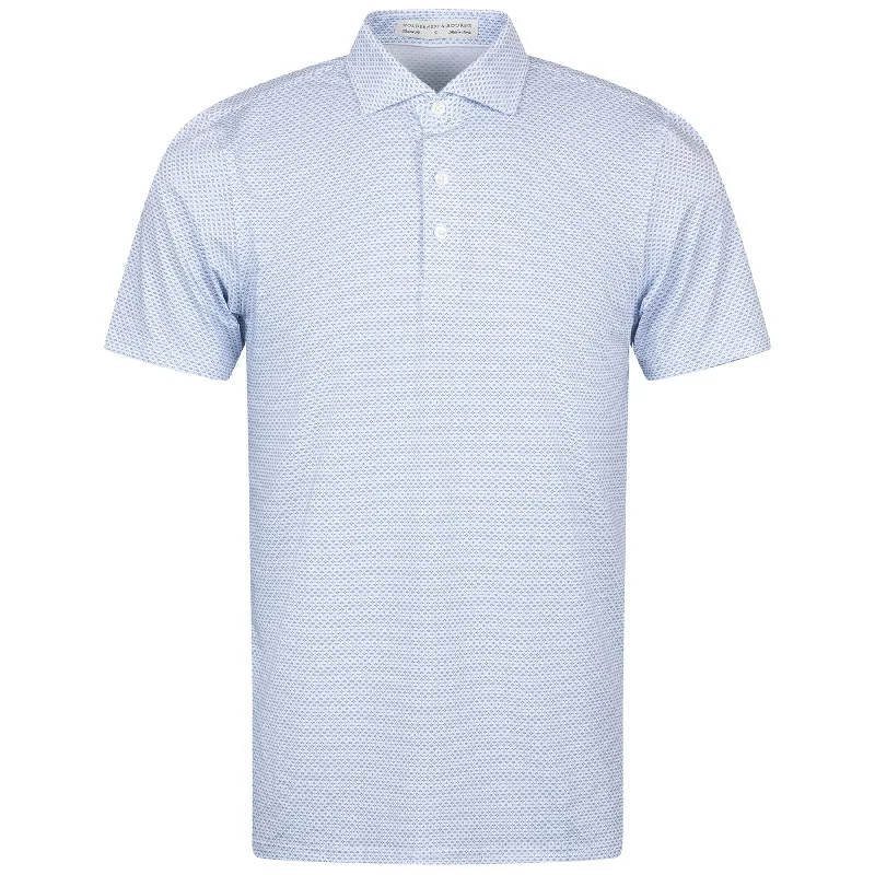 Men's two - tone stripe polo shirts with a preppy styleThe Simmons Polo White/Aberdeen Blue/Skye - AW24