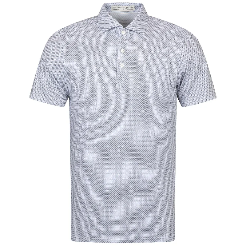 Men's slim fit short sleeve polo shirts with contrast collarsThe Simmons Polo White/Navy/Fescue - AW24