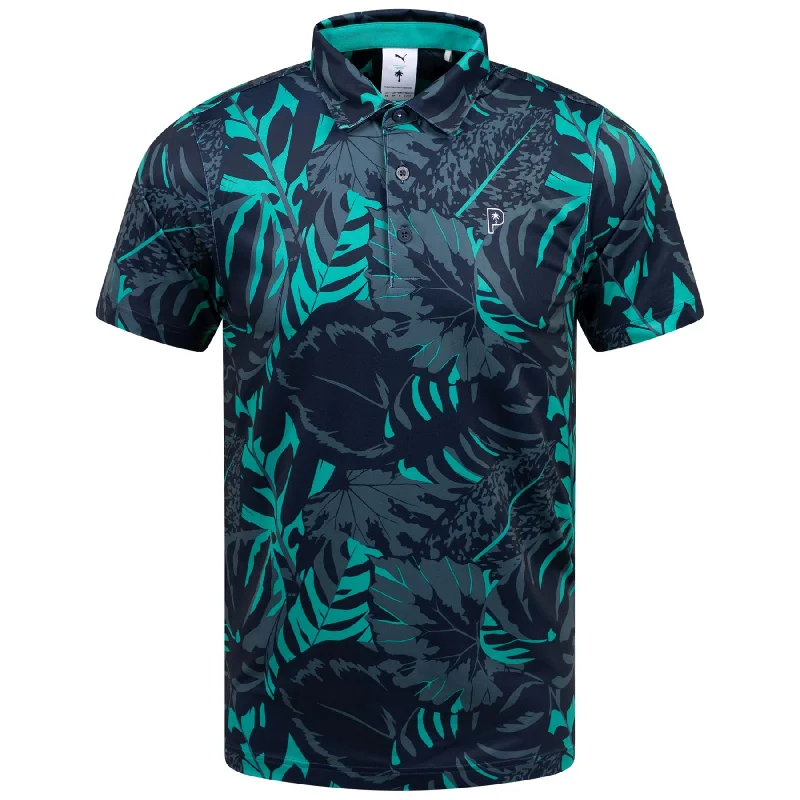 Men's vintage - inspired retro polo shirts with unique patternsx PTC Palm Glitch Polo Deep Navy/Sparkling Green - AW24